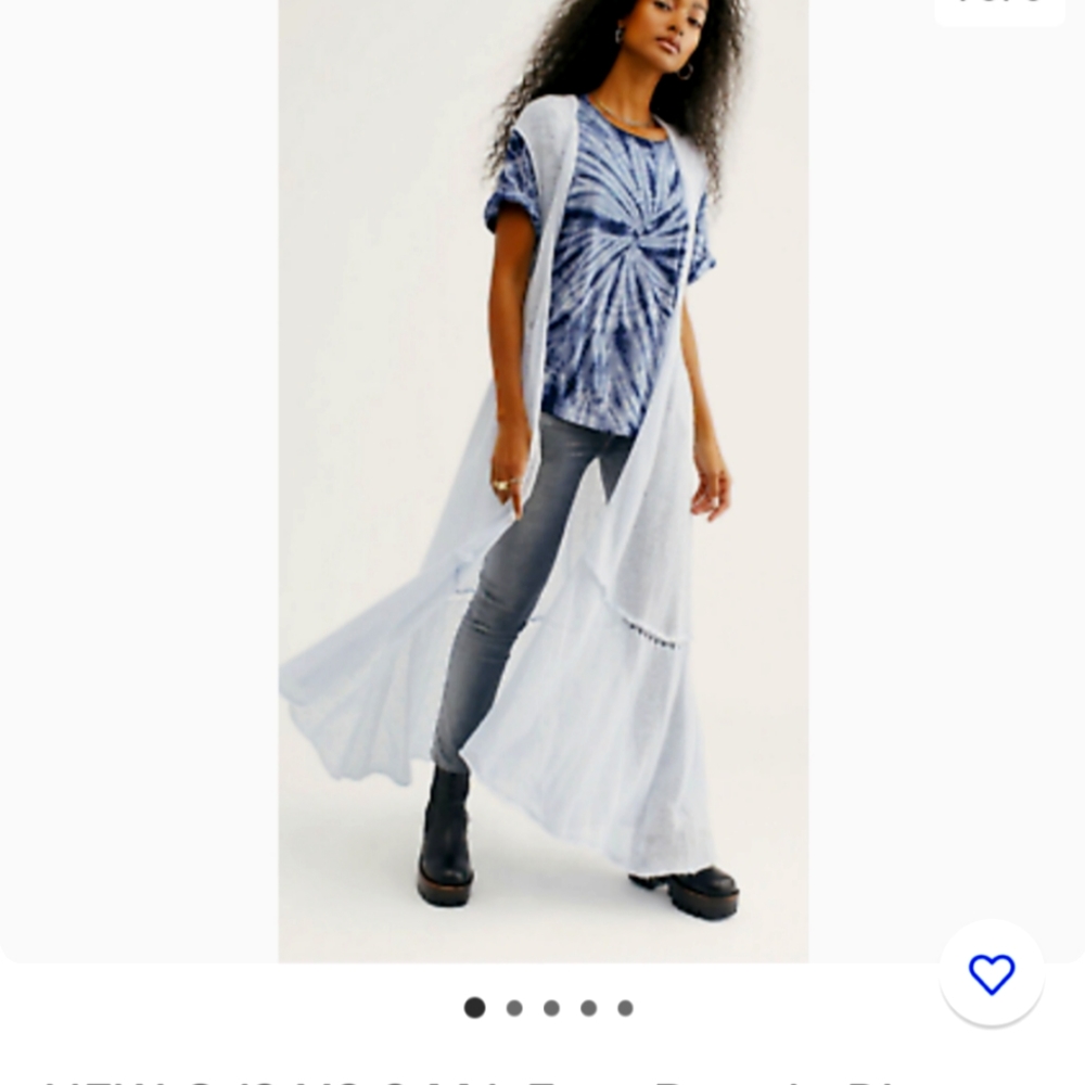 Free People featherweight light blue sleeveless duster NWT Med.
